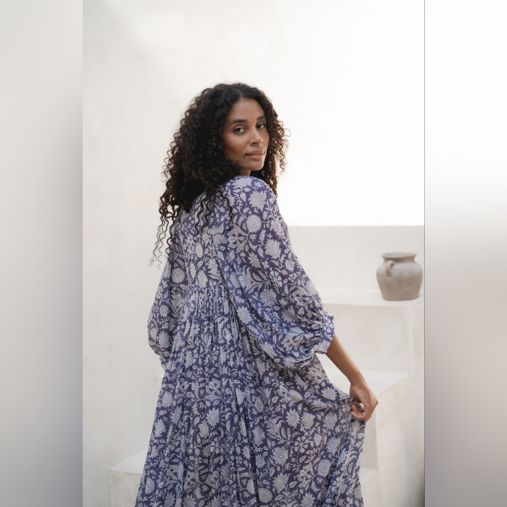 EUC Daughters of India Kyra Midi Dress - Blue Iris (Small)